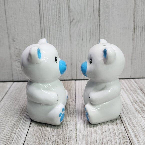 Vintage Loomco Salt and Pepper Shakers Teddy Bears Blue White 1992 - Picture 4 of 8
